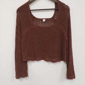 Old Navy Womens Fairy Grunge Open Knit Sweater Size L Brown Coastal Beach Boho
